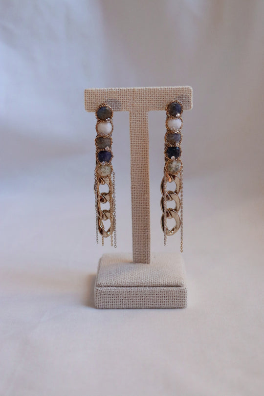 Mystic Fringe Earrings — Sodalite & Agate Long Drop Earrings