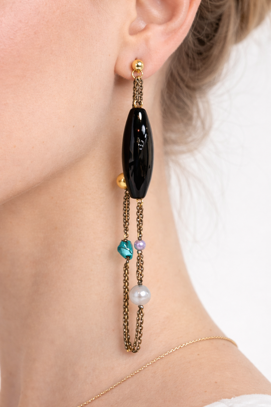 Onyx Prism Chain Drop Earrings
