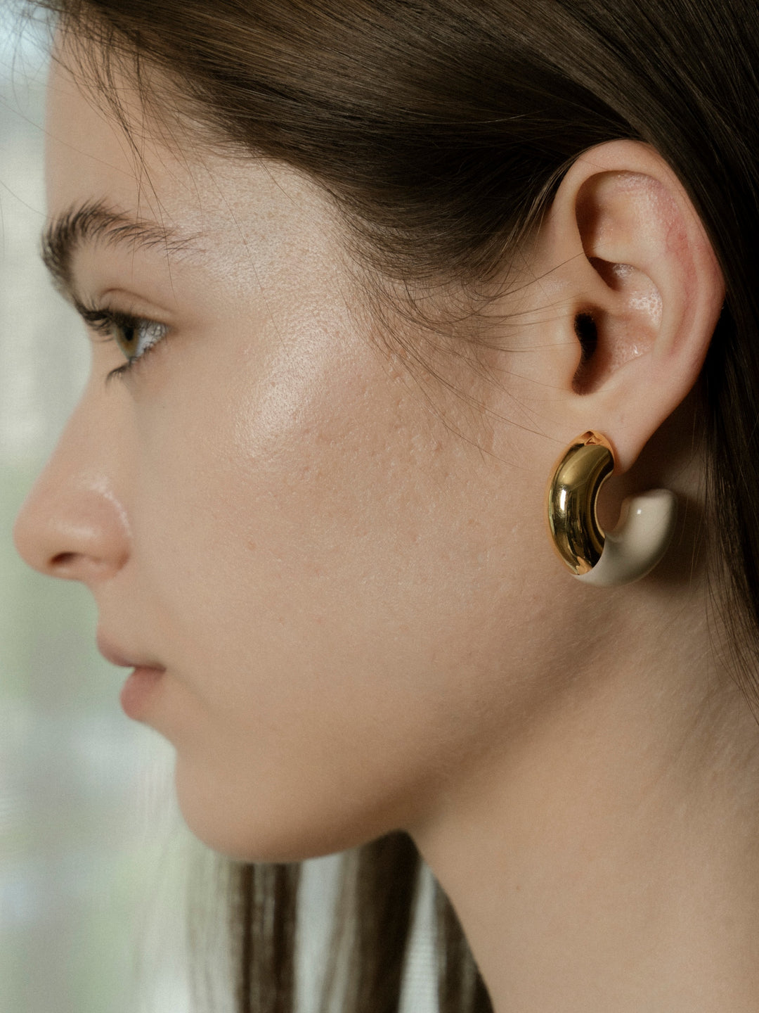 Two-Tone Sculptural Hoop Earrings Silver Post 2 Colors Black Ivory