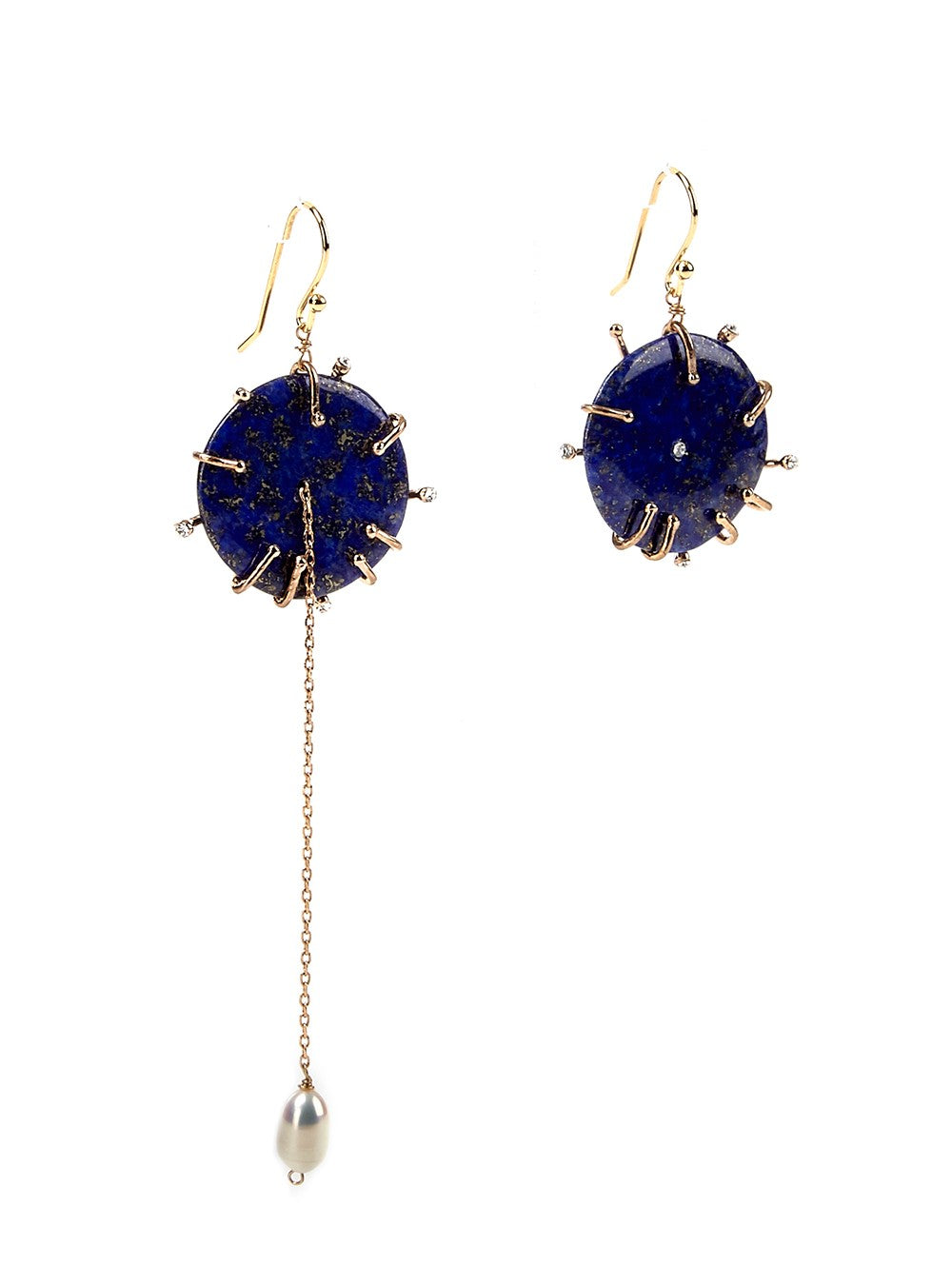 Lapis Balance  Asymmetric Drop Earrings Freshwater Pearl
