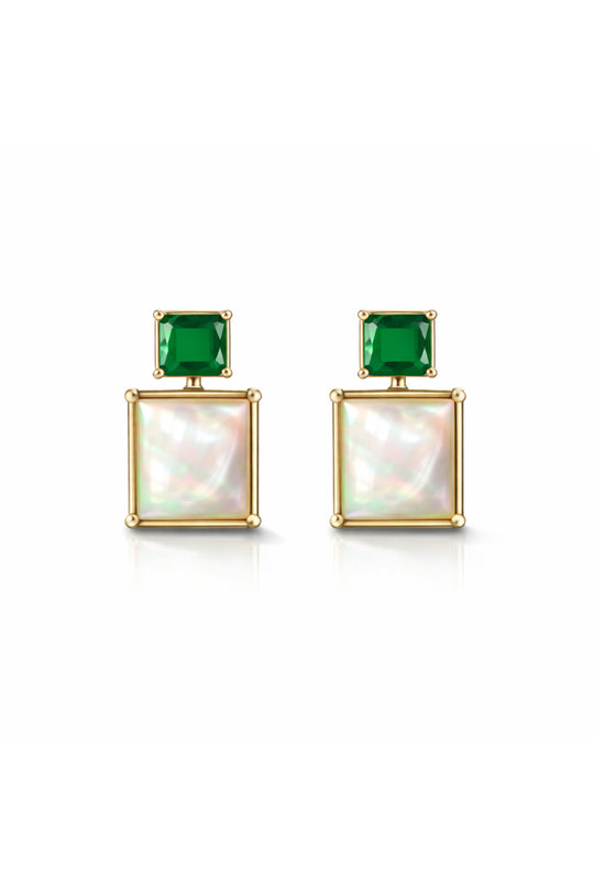 Emerald Shell Square Stud Earrings Silver Post
