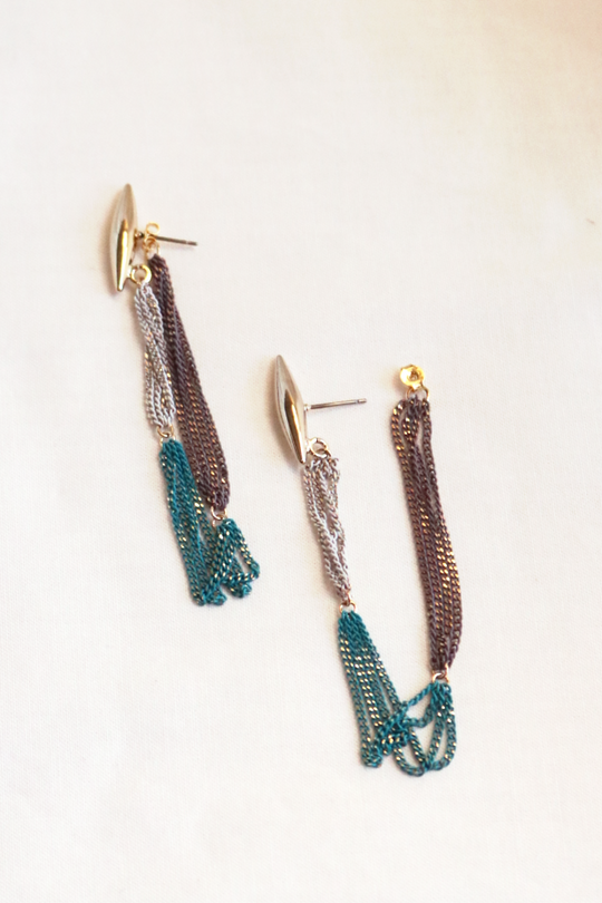 Mixed Metal Cascade Chain Earrings