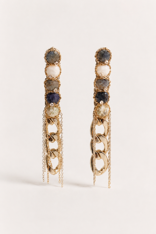 Mystic Fringe Earrings — Sodalite & Agate Long Drop Earrings