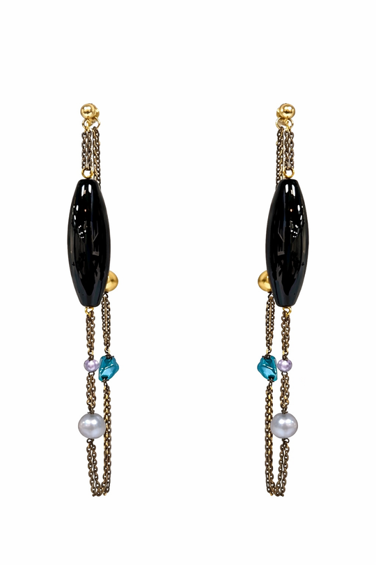 Onyx Prism Chain Drop Earrings