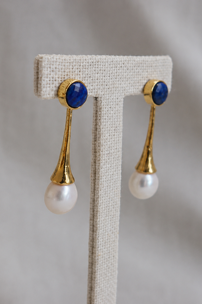Celeste Lapis Pearl Drop Earrings