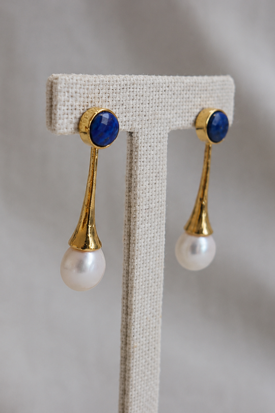 Celeste Lapis Pearl Drop Earrings
