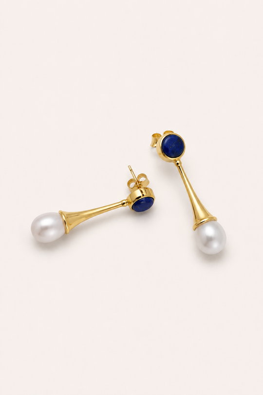 Celeste Lapis Pearl Drop Earrings