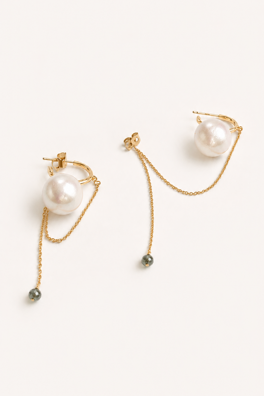 Luna Cotton Pearl Chain Hoop Earrings