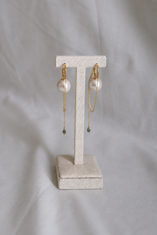 Luna Cotton Pearl Chain Hoop Earrings