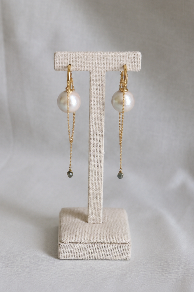 Luna Cotton Pearl Chain Hoop Earrings