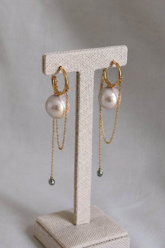Luna Cotton Pearl Chain Hoop Earrings