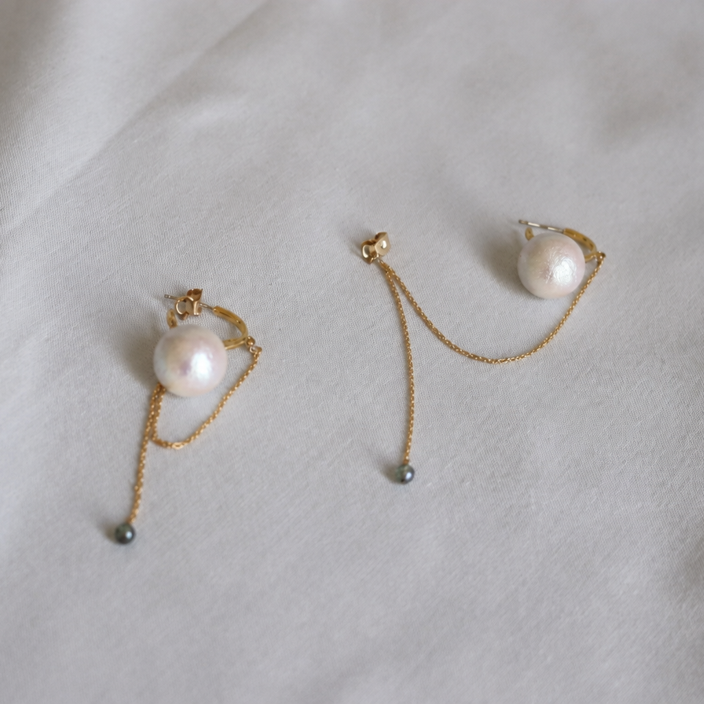 Luna Cotton Pearl Chain Hoop Earrings