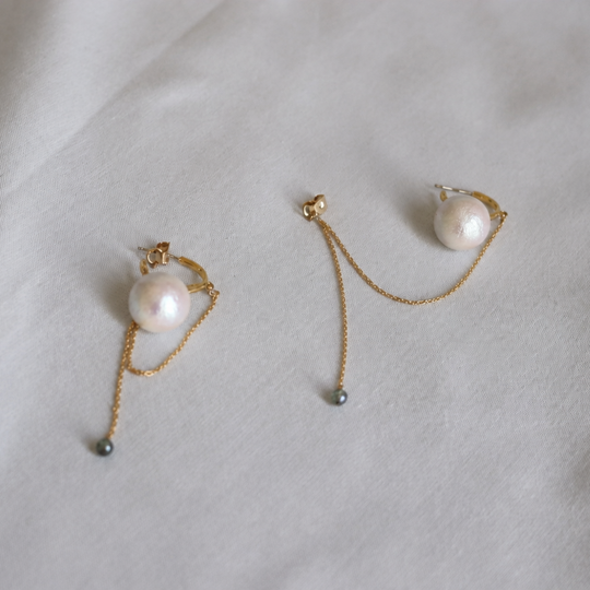 Luna Cotton Pearl Chain Hoop Earrings