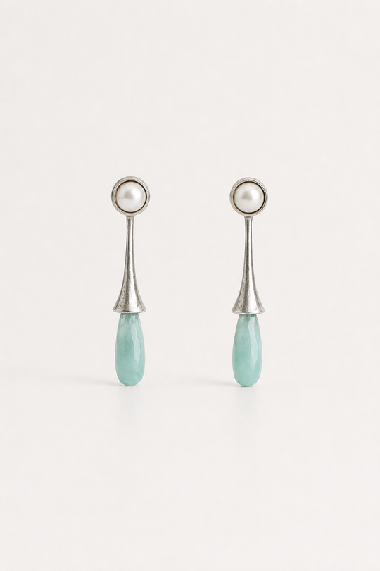Aqua Pearl Amazonite Drop Earrings