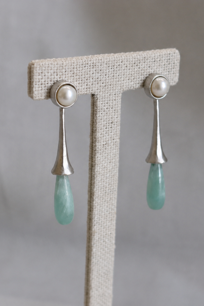 Aqua Pearl Amazonite Drop Earrings