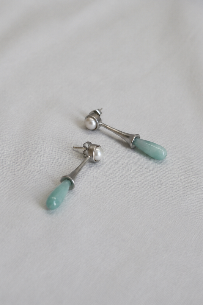 Aqua Pearl Amazonite Drop Earrings