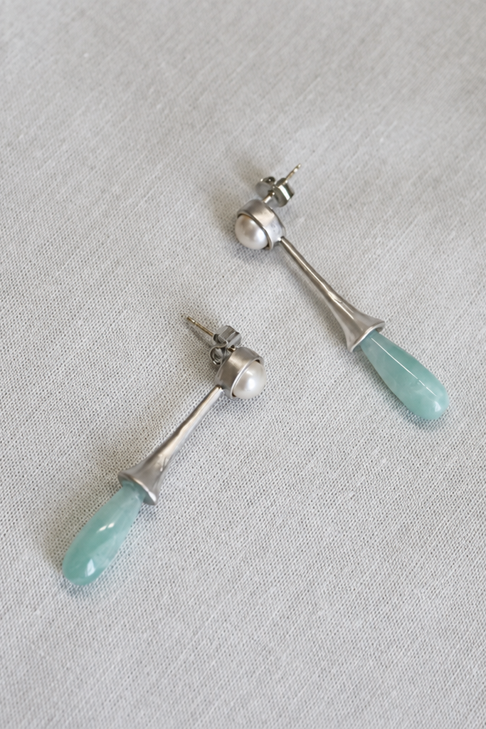 Aqua Pearl Amazonite Drop Earrings