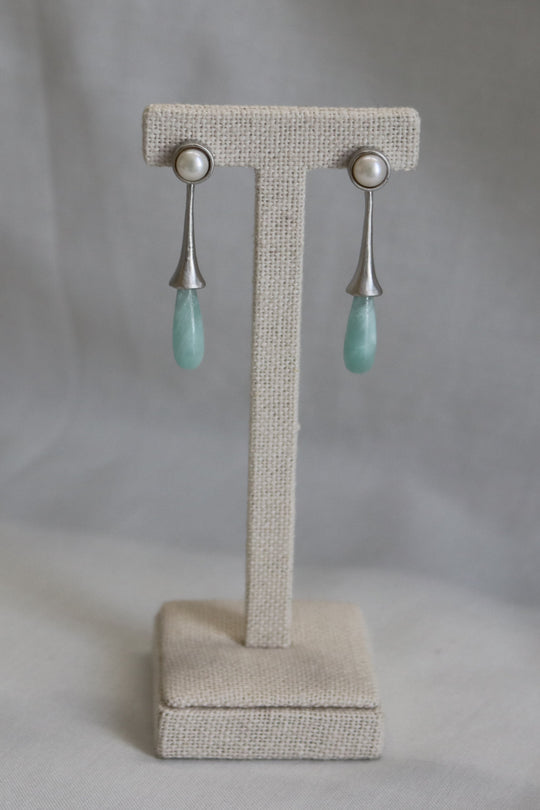 Aqua Pearl Amazonite Drop Earrings