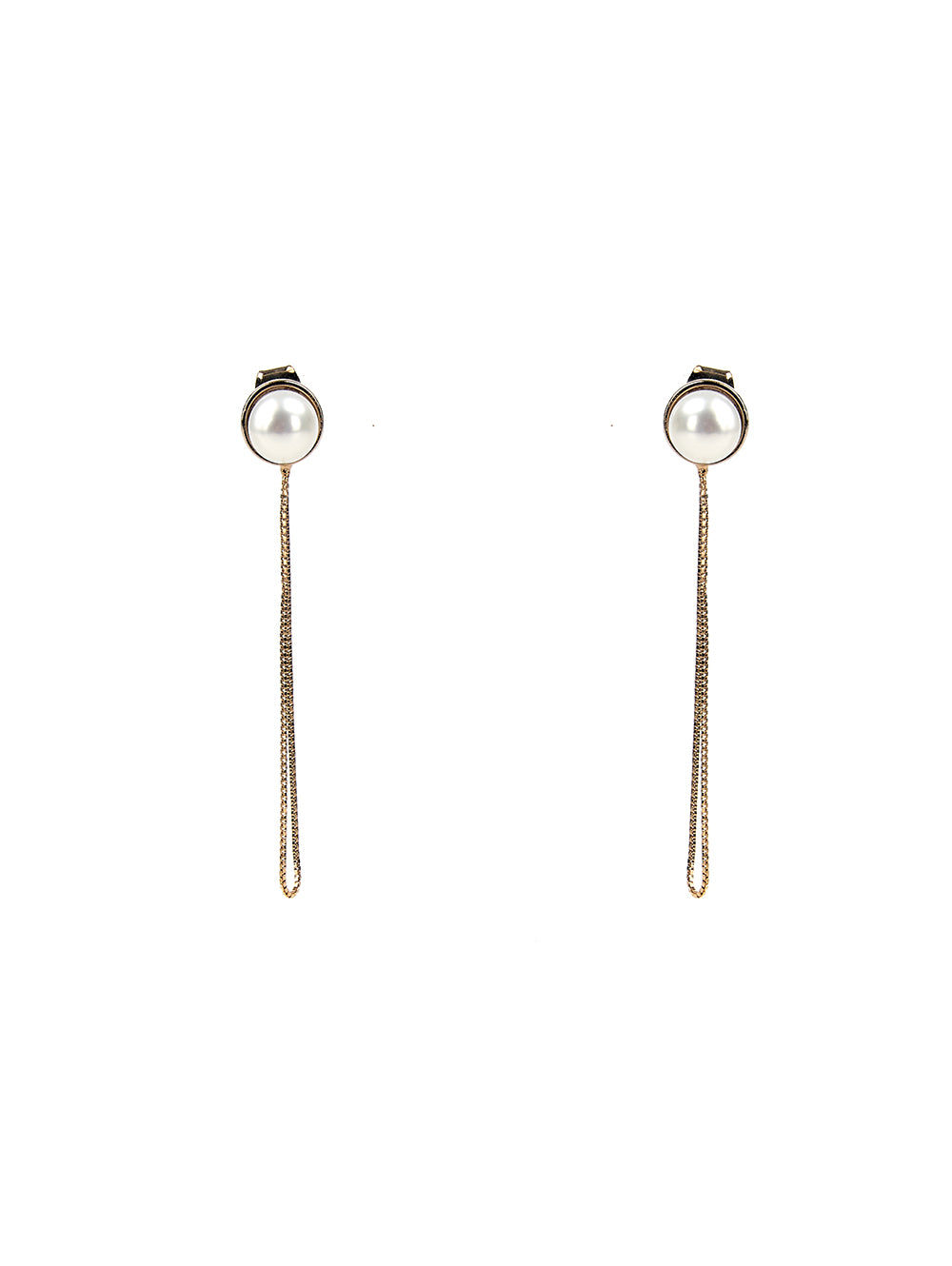 Luna Pearl Drop Chain Earrings Silver Post