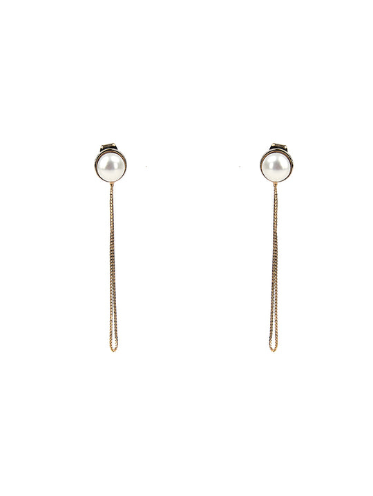 Luna Pearl Drop Chain Earrings Silver Post