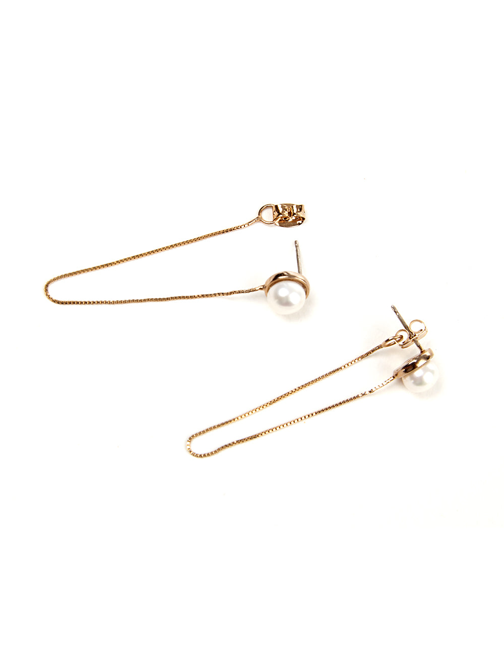 Luna Pearl Drop Chain Earrings Silver Post