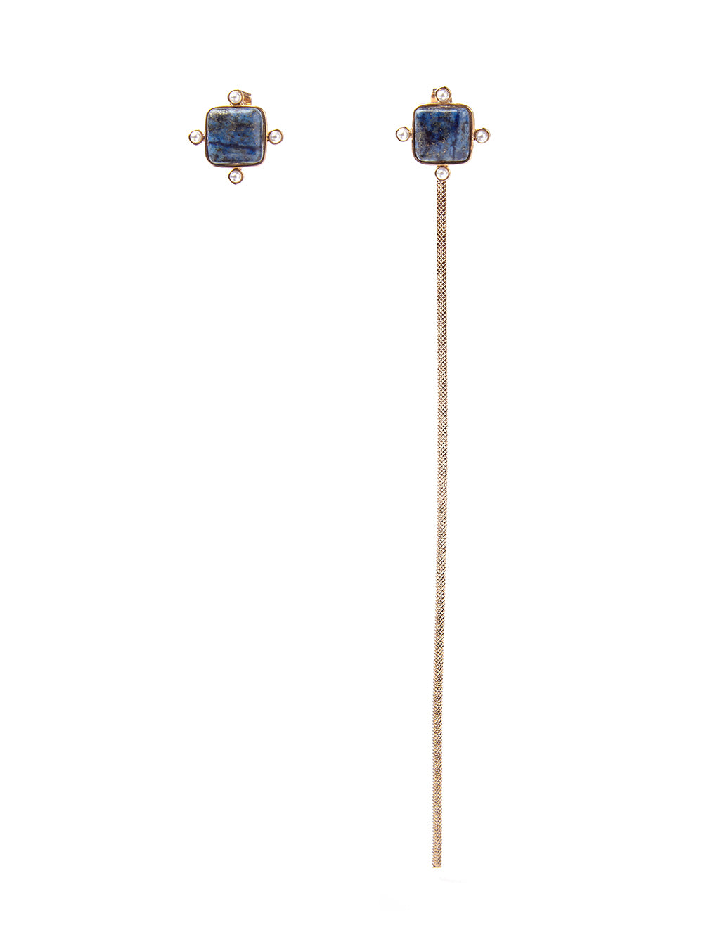 Lapis Lazuli Asymmetric Chain Earrings