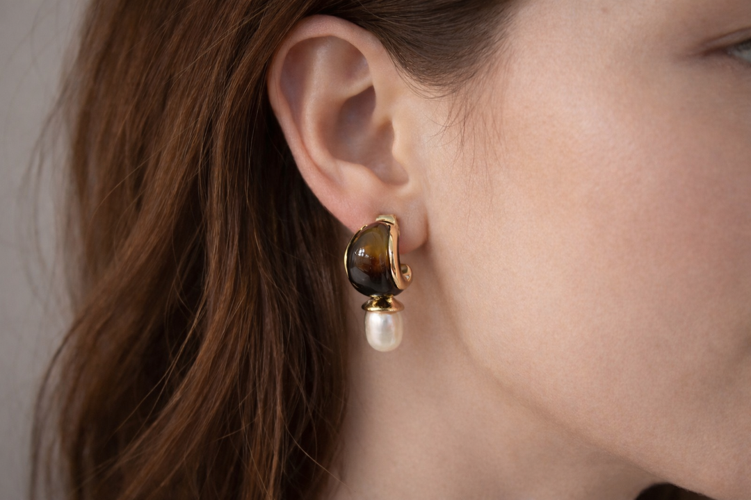 Amber Glow Pearl Drop Earrings