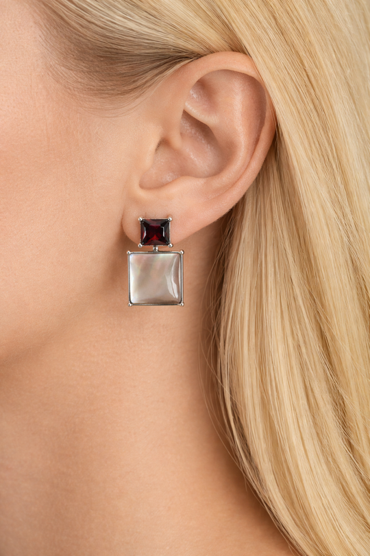 Scarlet Shell Square Drop Earrings