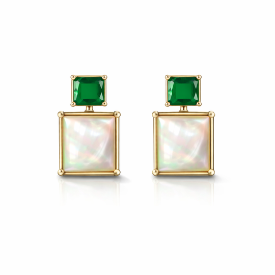 Emerald Shell Square Stud Earrings