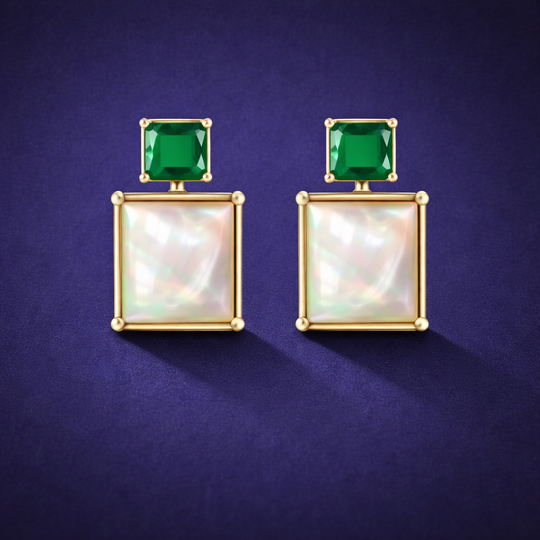 Emerald Shell Square Stud Earrings