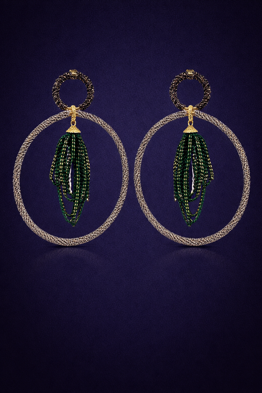 Aurora Crystal Tassel Double Hoop Earrings