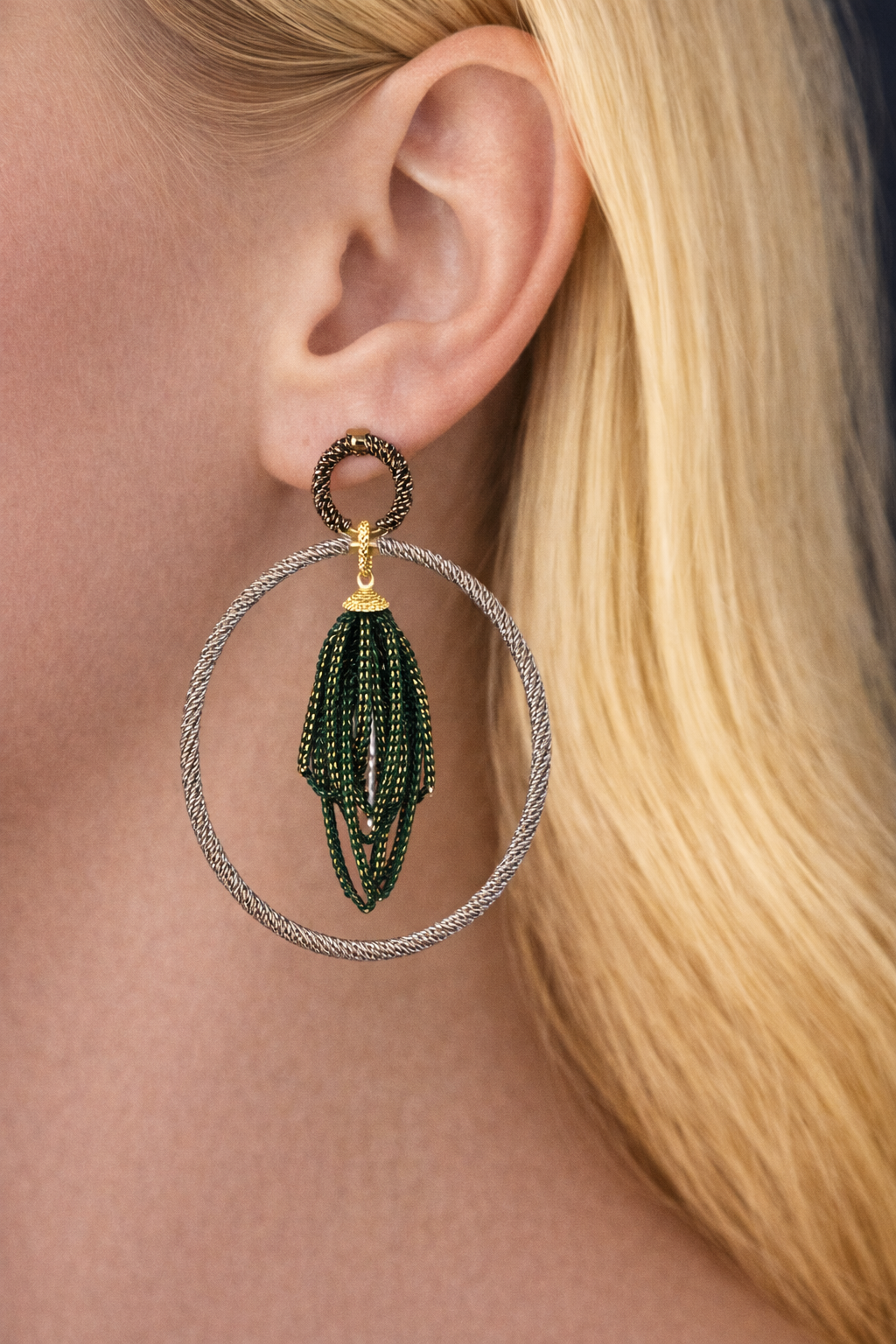 Aurora Crystal Tassel Double Hoop Earrings