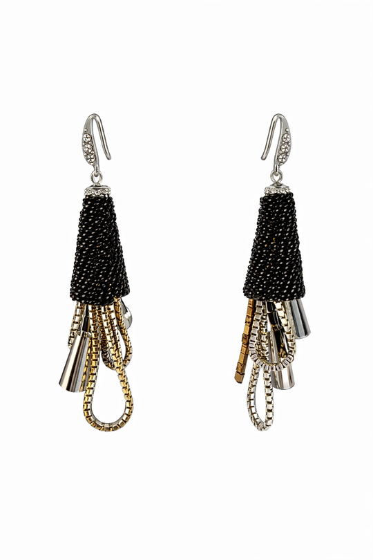 Noir Cascade Mixed Chain Earrings