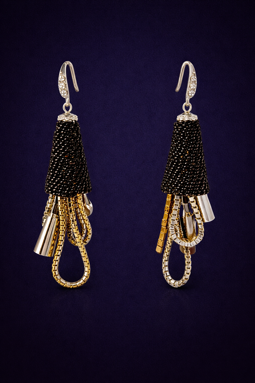 Noir Cascade Mixed Chain Earrings