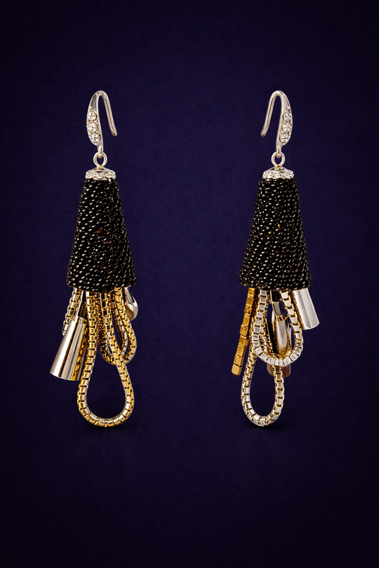 Noir Cascade Mixed Chain Earrings