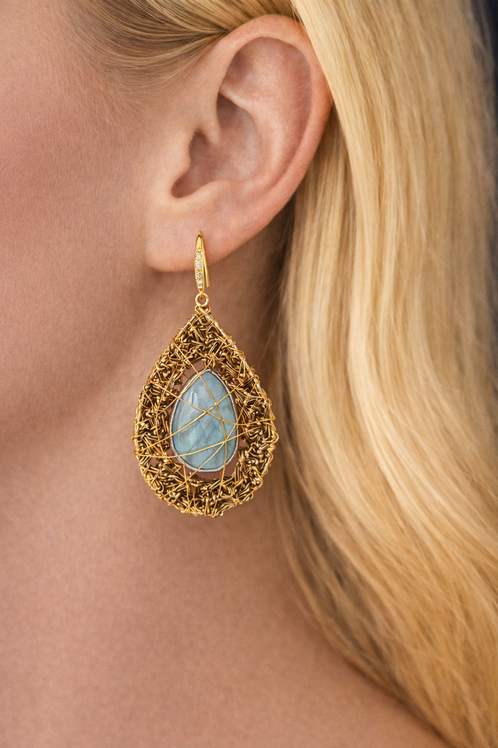 Golden Nest Turquoise Drop Earrings