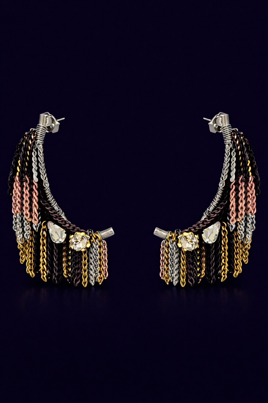 Aurora Fringe Chain Hoop Earrings Silver Post