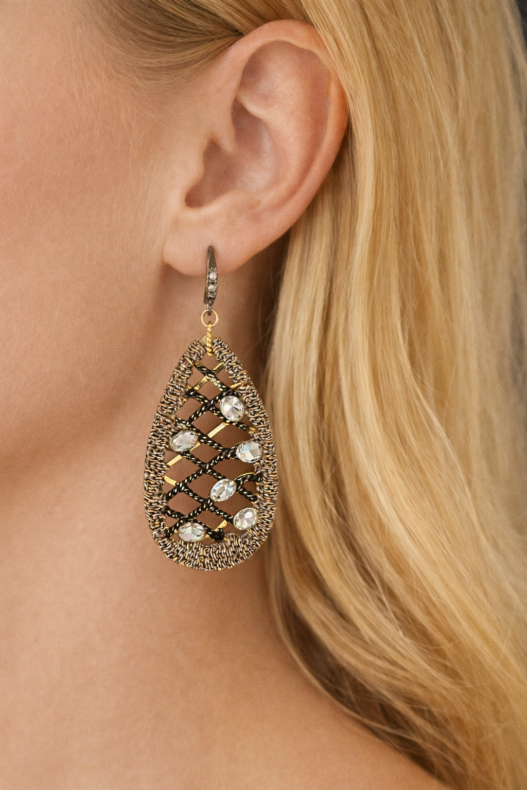 Celeste Lattice Crystal Teardrop Earrings