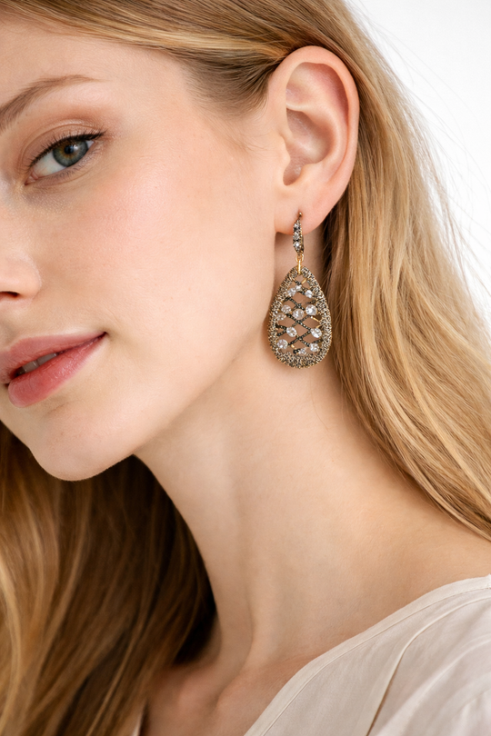 Celeste Lattice Crystal Teardrop Earrings