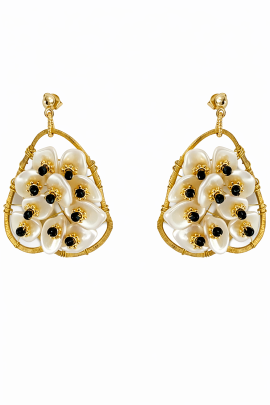 Noir Blossom Pearl Drop Earrings