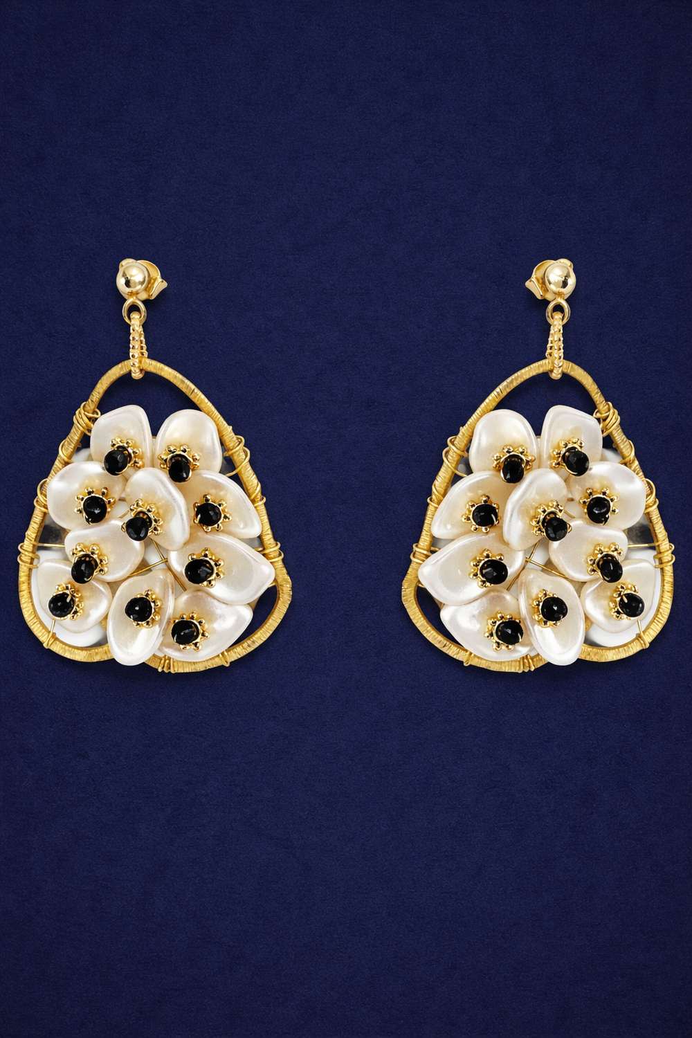 Noir Blossom Pearl Drop Earrings