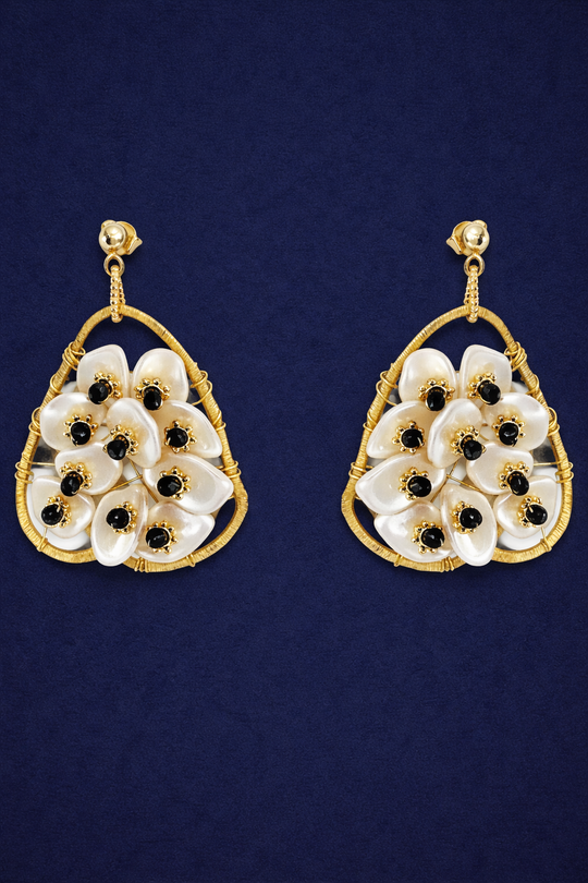 Noir Blossom Pearl Drop Earrings