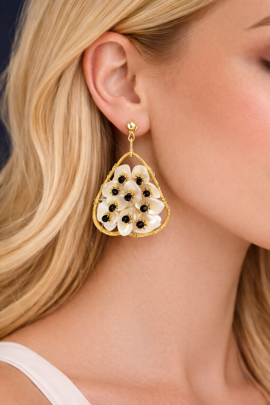 Noir Blossom Pearl Drop Earrings