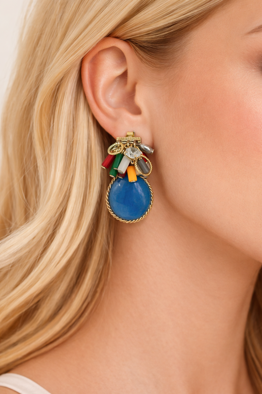 Azure Carnival Agate Drop Earrings