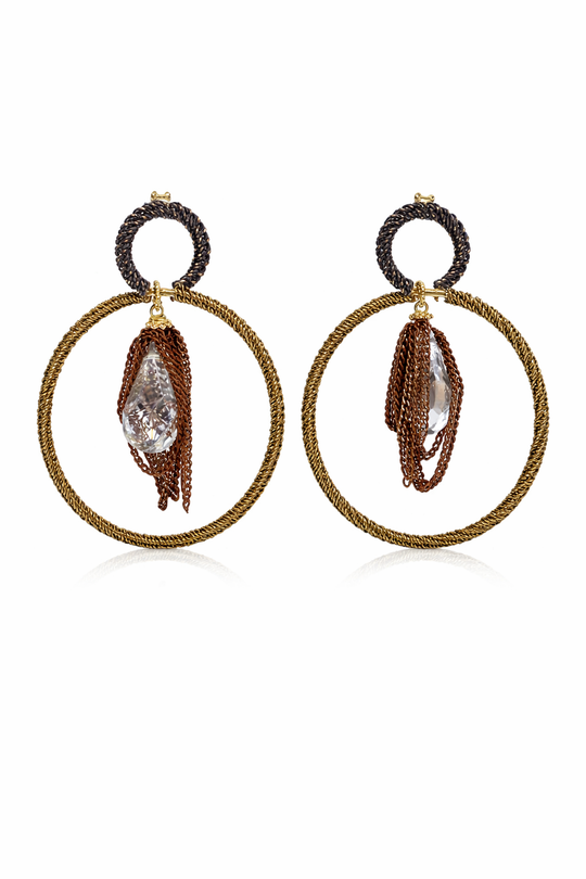 Aurora Crystal Tassel Double Hoop Earrings