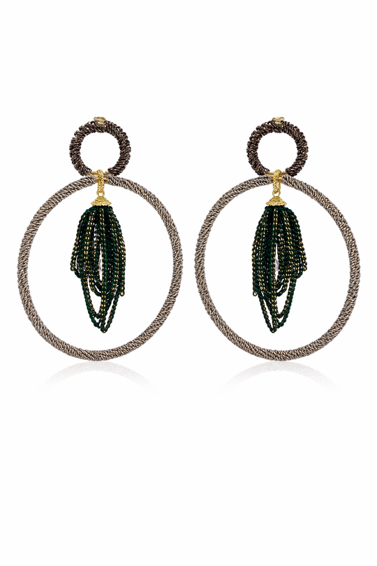 Aurora Crystal Tassel Double Hoop Earrings