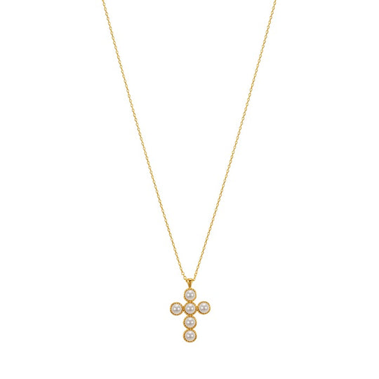 Cross Long Necklace Swarovski Pearl 925 Silver
