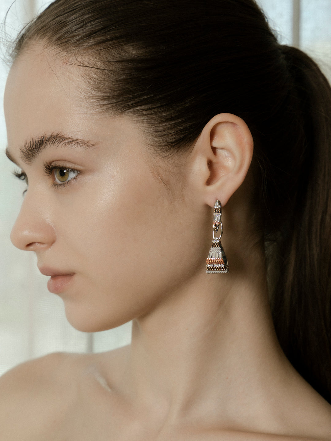 Swarovski Crystal Cascade Triangle Earrings Silver post