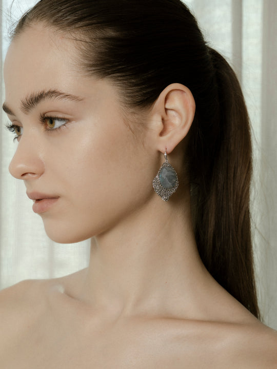 Labradorite Petal Drop Hook Earring