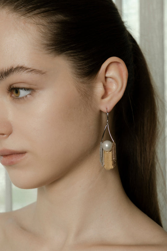 Aurora Pearl Fringe Hoop Earrings